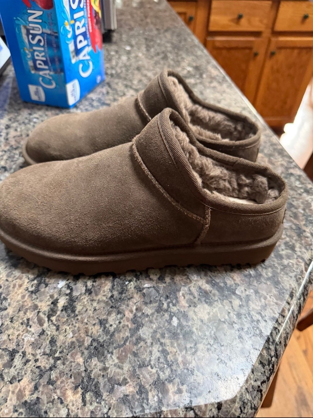 UGG Women's Brown Suede Plush-Lined Slip-On Slippers